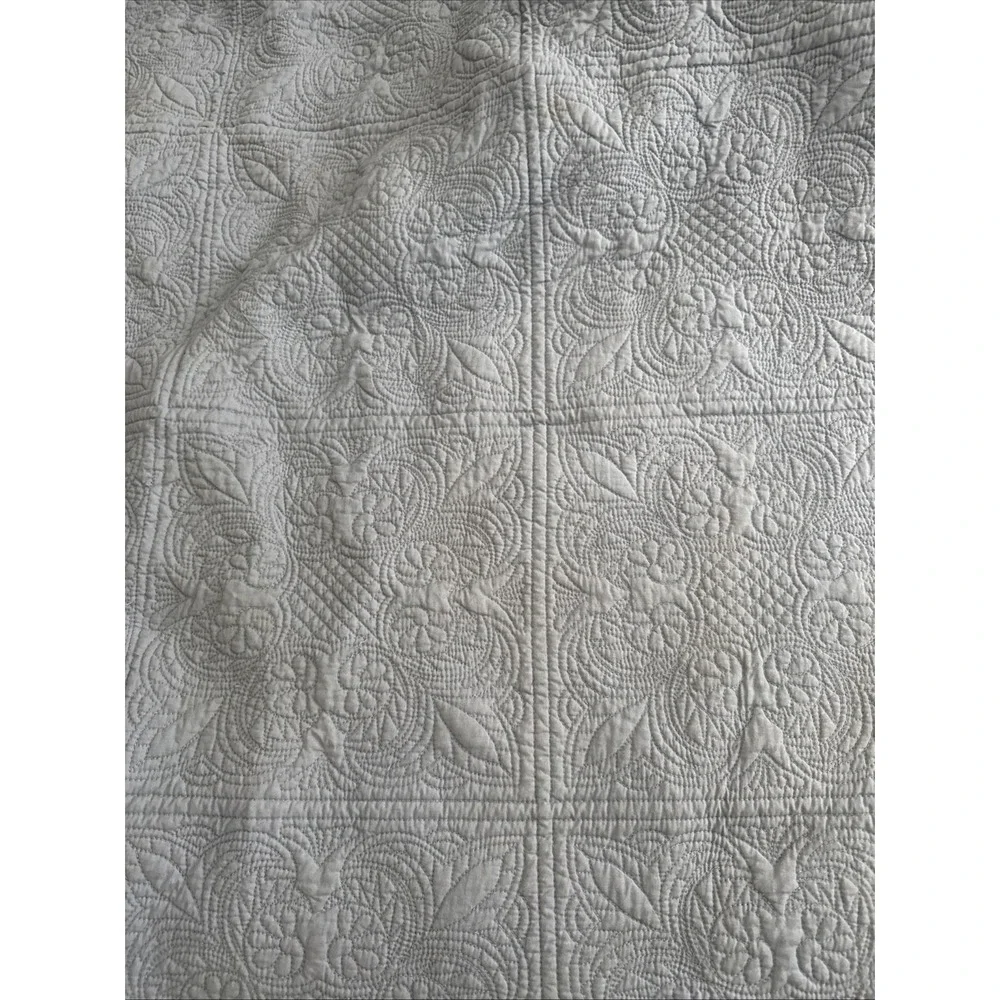 C and F Enterprises Blue Quilted Queen Bedspread Floral Cottagecore Coverlet